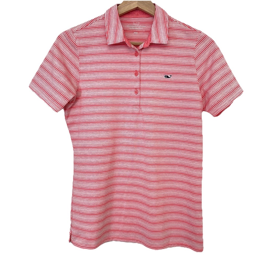 Vineyard Vines Performance Short Sleeve‎ Polo Shirt Woman Pink Stripe XXS Casual